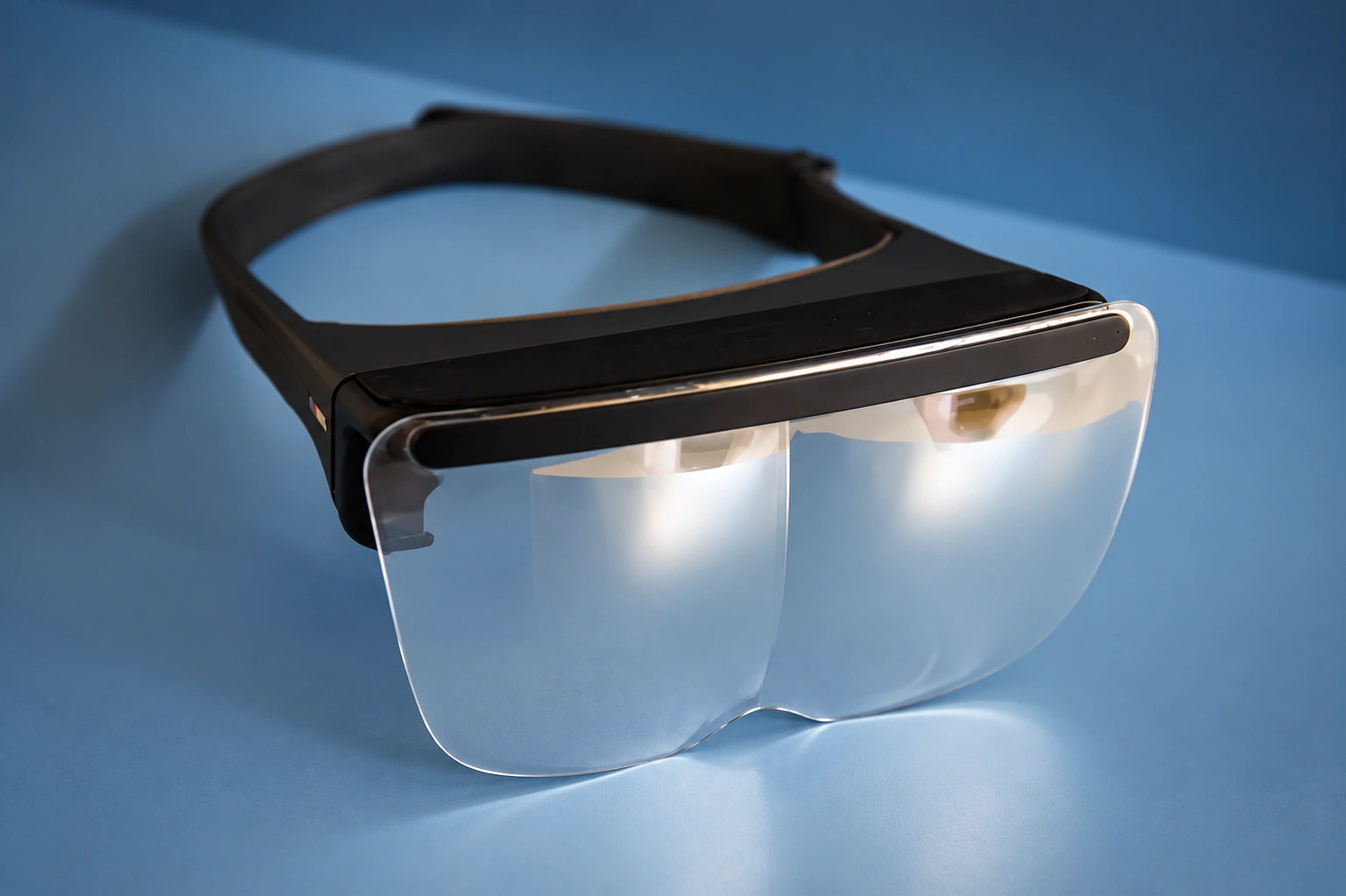 Mira Prism headset with a black headband and clear curved visor